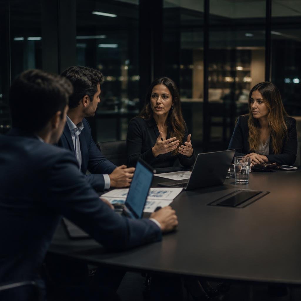 Empresários reunidos em uma mesa de escritório